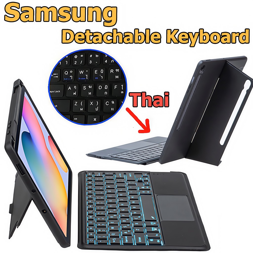 ไทย-อังกฤษ เคสคีย์บอร์ด เคส Samsung Galaxy Tab S9 S8 S7 S10+ S6lite S7FE A8 A9 A9+ กรณีแป้นพิมพ์สําหรับ samsung Tab S8+ S9+ S7+ S9FE+ S10FE+ S8/S9/S10Ultra -เคสคีย์บอร์ดเรืองแสงแม่เหล็กที่ถอดออกได้สําหรับ Samsung