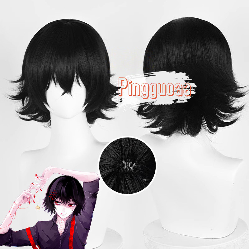 อะนิเมะ Tokyo Ghoul Rei JUZO SUZUYA คอสเพลย์วิกผม 30 ซม.สีดําสั้นทนความร้อนผมสังเคราะห์