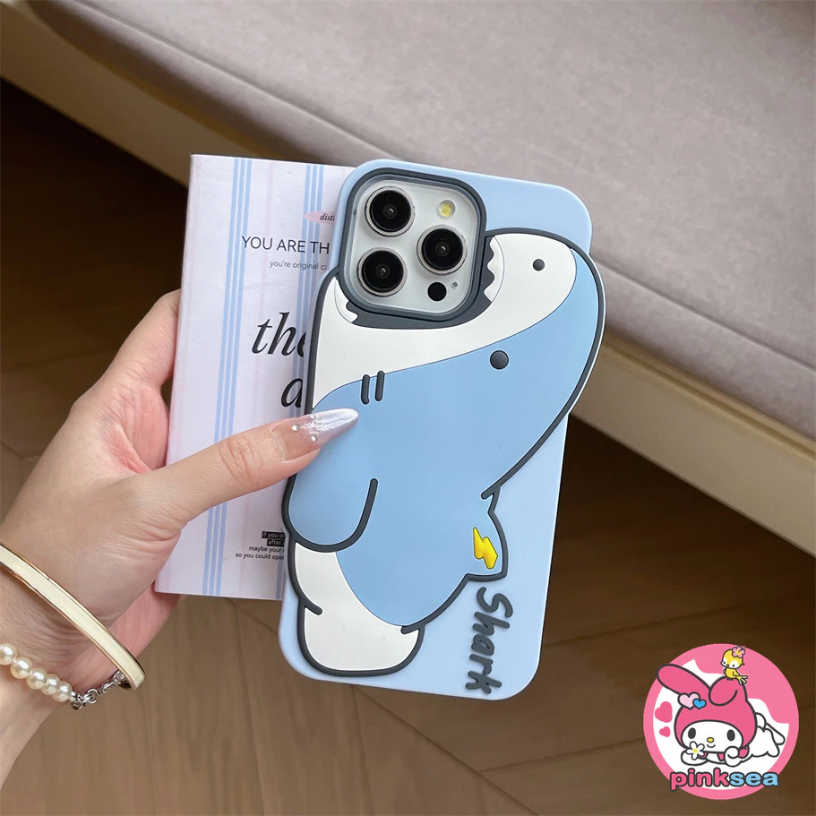 กรณีโทรศัพท์ที่เข้ากันได้สำหรับ iPhone 16 15 14 13 12 Pro Max Ins ฉลามการ์ตูน 3D สร้างสรรค์ใหม่ซิลิโคนอ่อนป้องกันการกระแทกฝากลับ