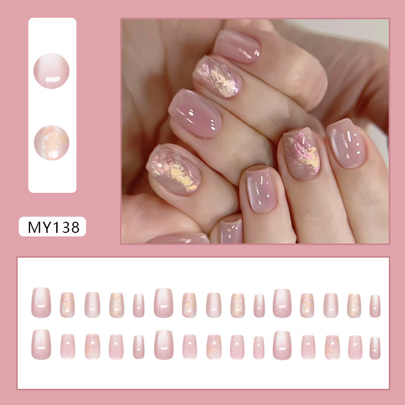 30PCS กดบนเล็บสีชมพูสีขาวไล่โทนสีกดบนเล็บ Cat Eye MY138