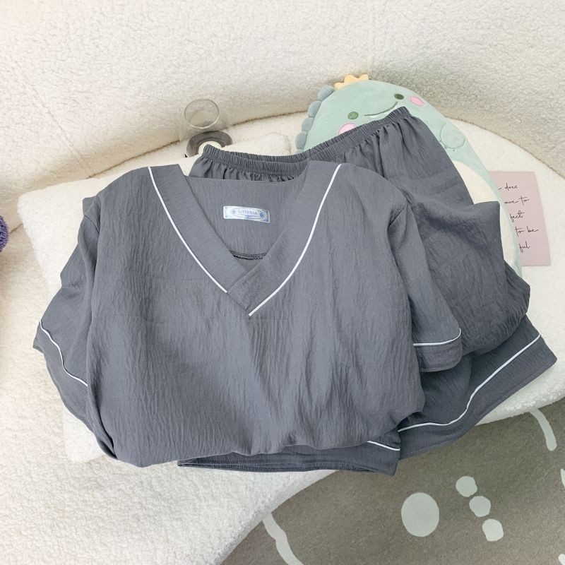 Yunduo Cotton Mens Pyjamas V คอ Garnish Super Soft Shorts Sweet Mens Short Sleeve Vnatural Simple Au