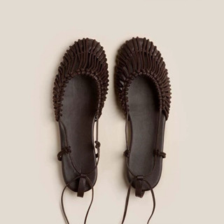 รุ่นหนังแกะ~French Niche Hand-ทอRetro Toe-Coveredรองเท้าแตะผ…