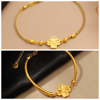 Laser Clover Gold สร้อยข้อมือผู้หญิงเหล็กไทเทเนียม/สร้อยข้อม…