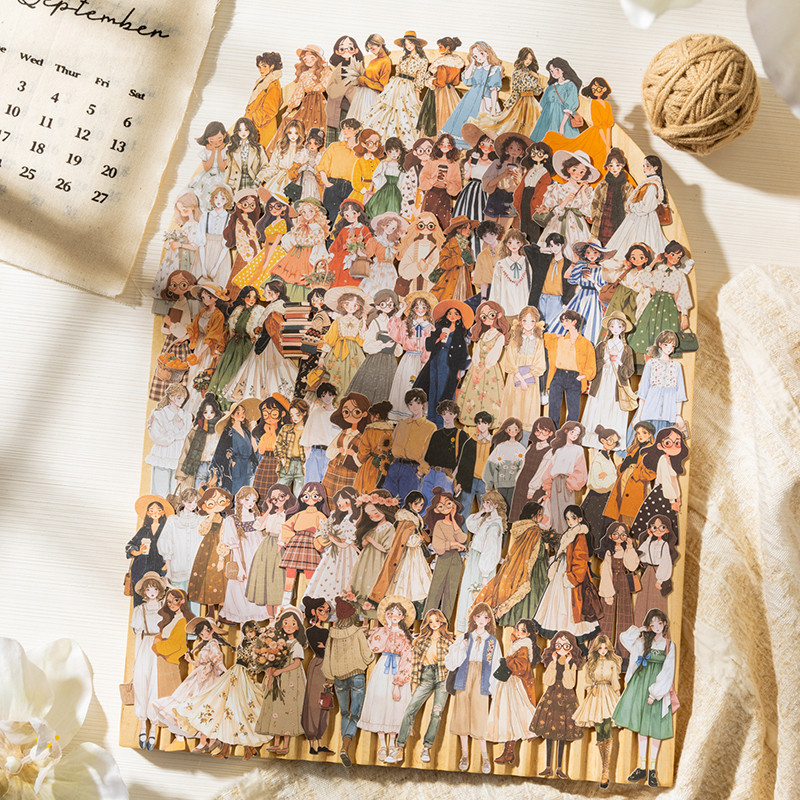 WEI 100 ชิ้น [Crowd Like Clouds Series] ตัวละครธีมเต็นท์เด็ก DIY ภูมิทัศน์สติกเกอร์กระดาษแข็งสติกเกอร์กระดาษ Scrapbooking วัสดุสมุดภาพชุด