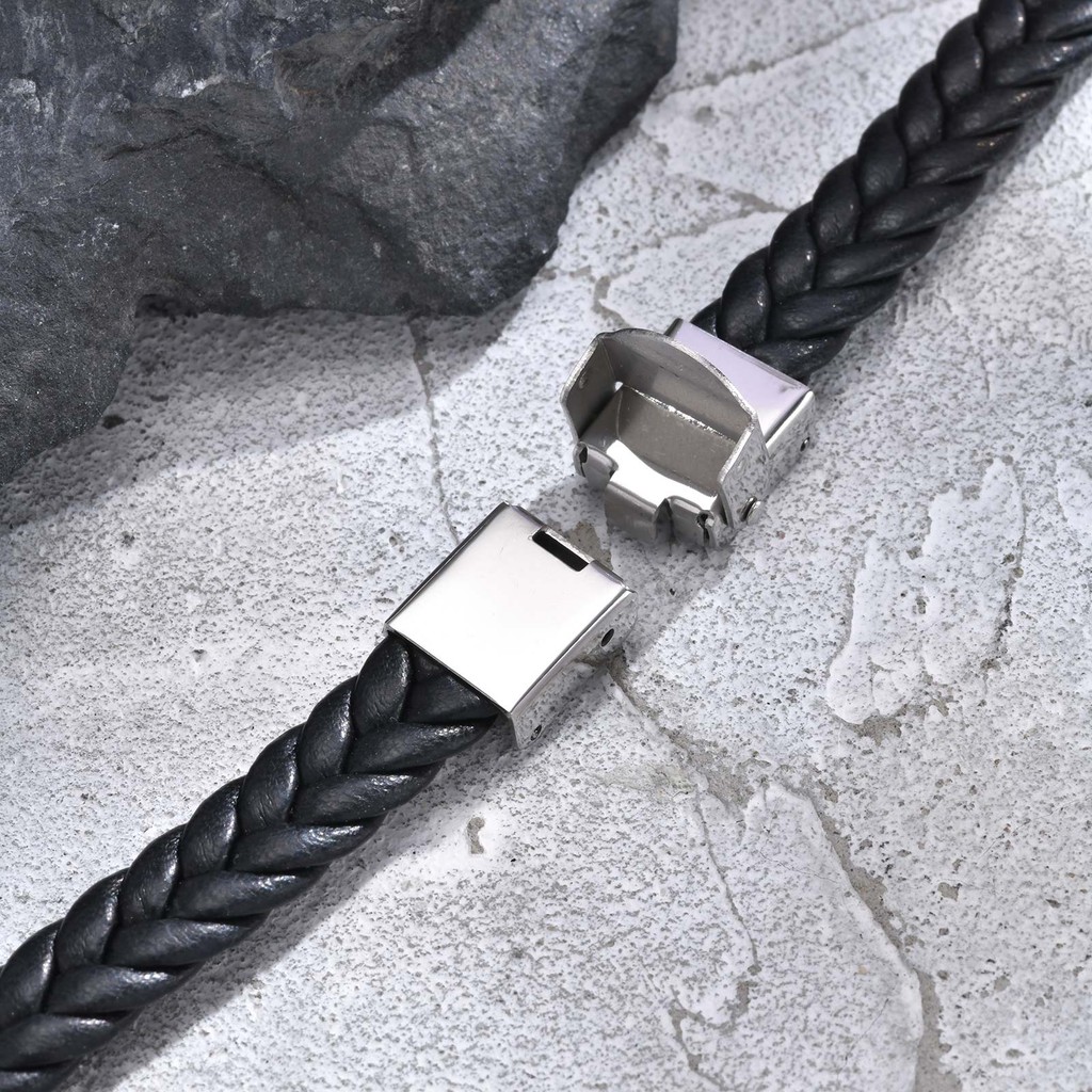 Vnox สร้อยข้อมือส่วนบุคคลสำหรับชาย กำหนดเองชื่อ braid หนังแกะสลักรูปแบบของขวัญ - รูปที่ 5