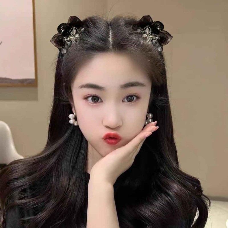 .ggิbติดผมโบว์ตาข่ายสีดำขนาดเล็กด้าน เหมาะสำหรับปริมาณผมน้อย ผมครึ่ง ผูกเครื่องประดับผมระดับไฮเอนด์ คลิปหน้าม้า และด้าน