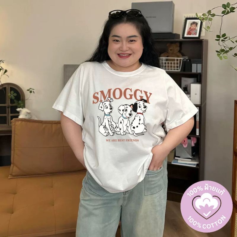 TeddyTee 🐻 เสื้อยืดสาวอ้วน สวมใส่สบาย เสื้อยืดโอเวอร์ไซส์ผู้หญิง ผ้าฝ้าย100% ลายการ์ตูนสุนัข น่ารักมากกก สไตล์เกาหลี