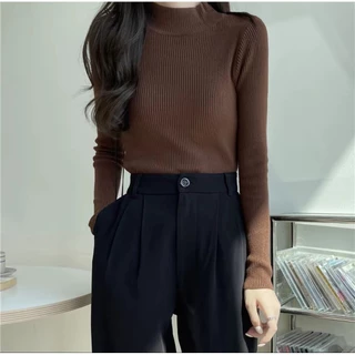 🧶🧵MKL🧵🧶 เสื้อไหมพรม คอเต่า แขนยาว ผ้ายืดตามตัวใส่สบาย สไตล์เกาหลี ✨(มี10สี) #626