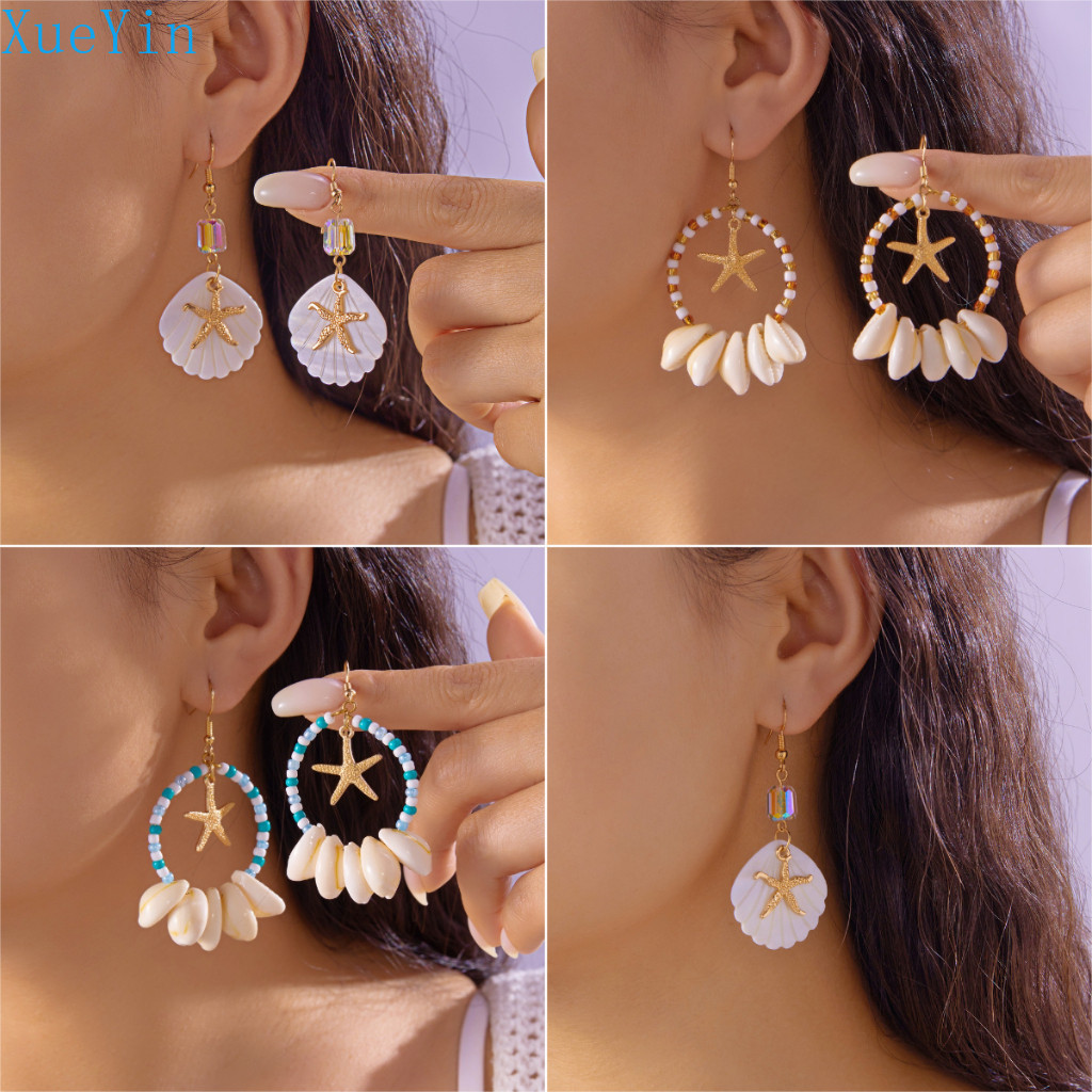 ✨XueYin Boho-Chic ปลาดาว & Shell วงกลมสตั๊ดต่างหู - Minimalist แฟชั่นชุดเครื่องประดับ, เหมาะสำหรับงานเลี้ยง ของขวัญ & ทะเล