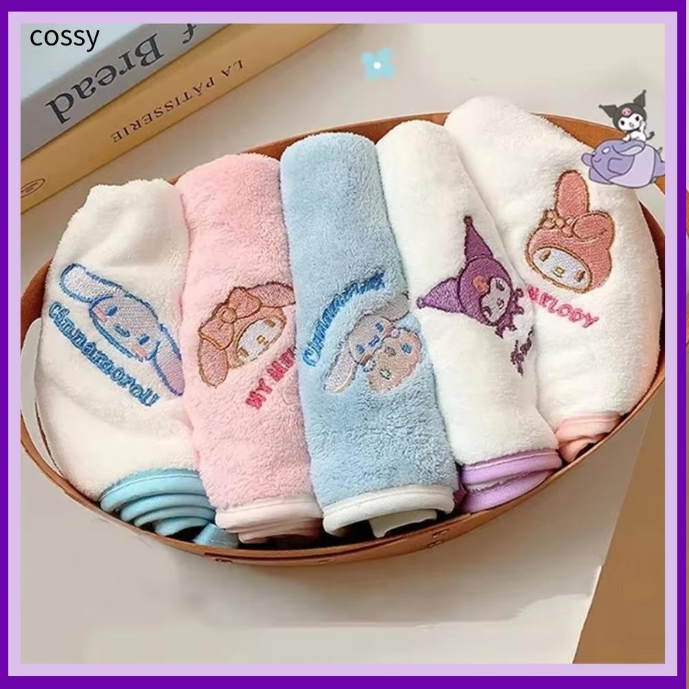 COSSY ผ้าขนหนูเย็บปักถักร้อย 5 ชิ้น, การ์ตูน Sanrio ดูดซับเด็ก Face Washcloth, Square Coral Velvet Soft ผ้าเช็ดตัวเด็ก