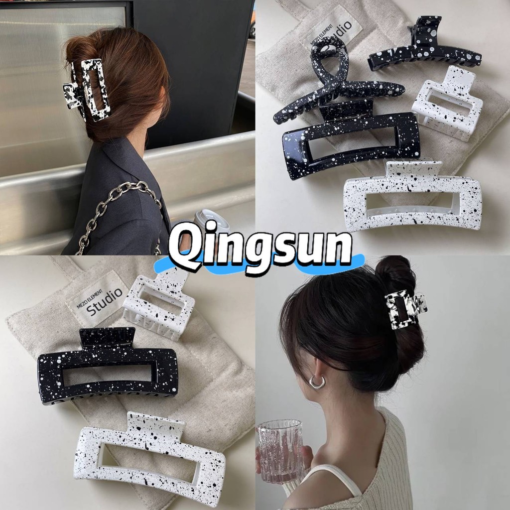Qingsun พร้อมส่ง กิ๊บหนีบผม ลายหินอ่อนขาวดำน่ารัก สีพื้น ใส่ได้ง่ายทุกๆวัน "VO-15"