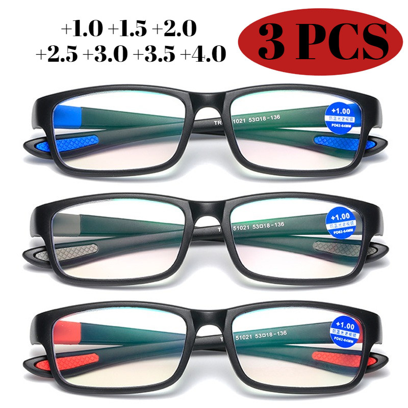 เซต 3 คู่ แว่นสายตาอ่านหนังสือ TR90 ยืดหยุ่น สไตล์วินเทจสี่เหลี่ยม ใส่ได้ทุกเพศ เหมาะสำหรับกิจกรรมกลางแจ้ง