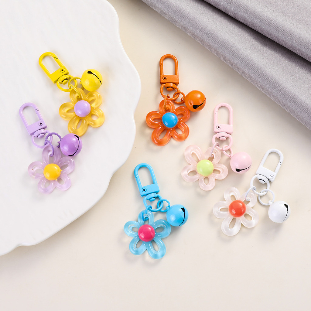 5 ชิ้นน่ารักสีสันสดใสดอกไม้พวงกุญแจกับระฆังส่งเพื่อน diy พวงกุญแจจี้อุปกรณ์เสริม