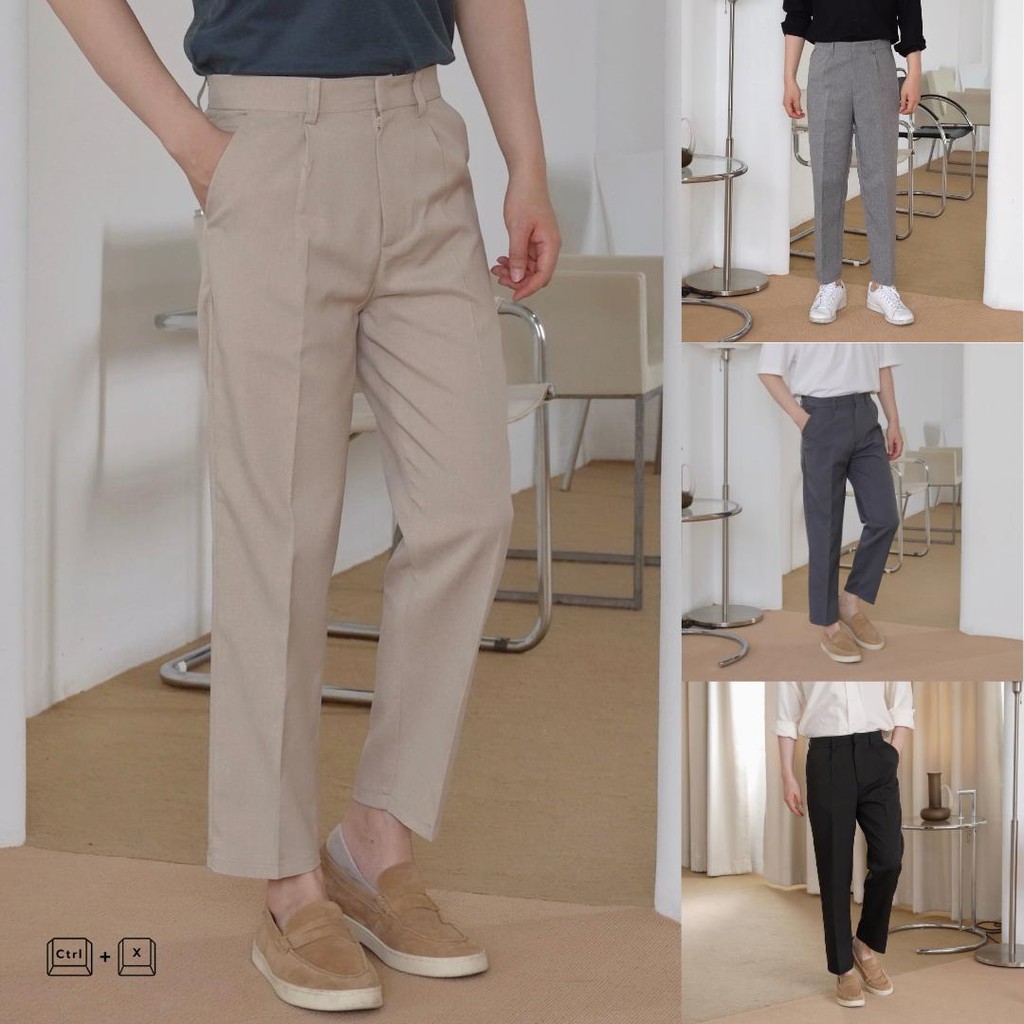 CTRLX - กางเกงสแล็คขาเต่อ กระบอกเล็ก มีหูเข็มขัด รุ่น FORMAL BOY เนื้อผ้ายืดเล็กน้อย เอวสูง เรียบหรู