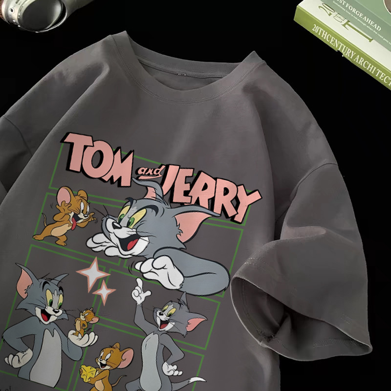 เกาหลี ดาว Oversize เสื้อยืดผ้าฟอก SXT1424 ผู้ชาย ผู้หญิง แฟชั่น วินเทจ ลายทาง ตัวอักษร การ์ตูน ลายสกรีน ฤดูร้อน M-3XL - รูปที่ 7