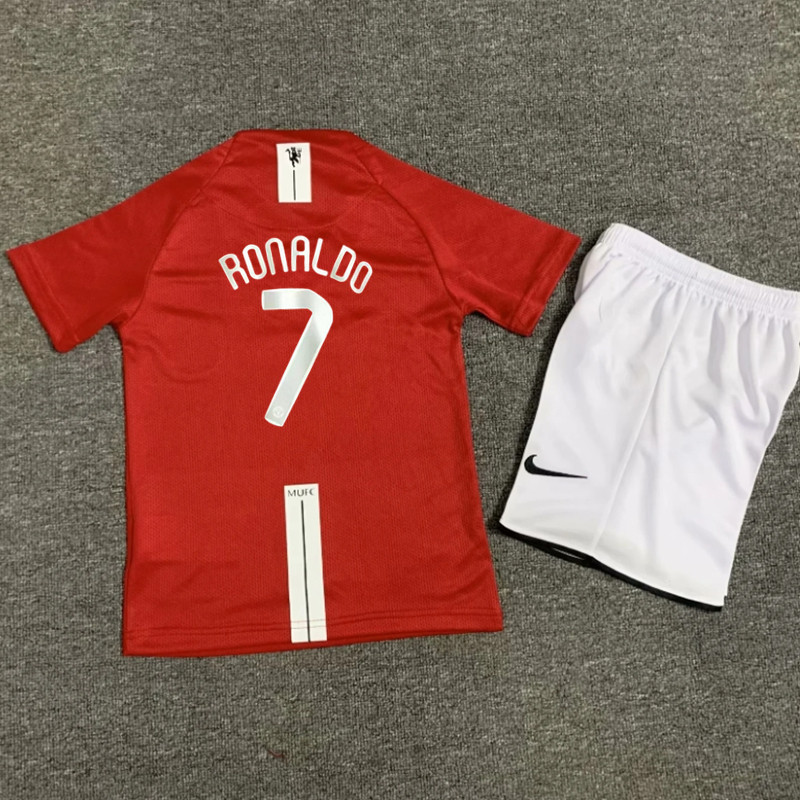 2007 2008 MU Kids Kit Jersi 07 08 CR7 Home Away Retro BOYS Soccer Jersey