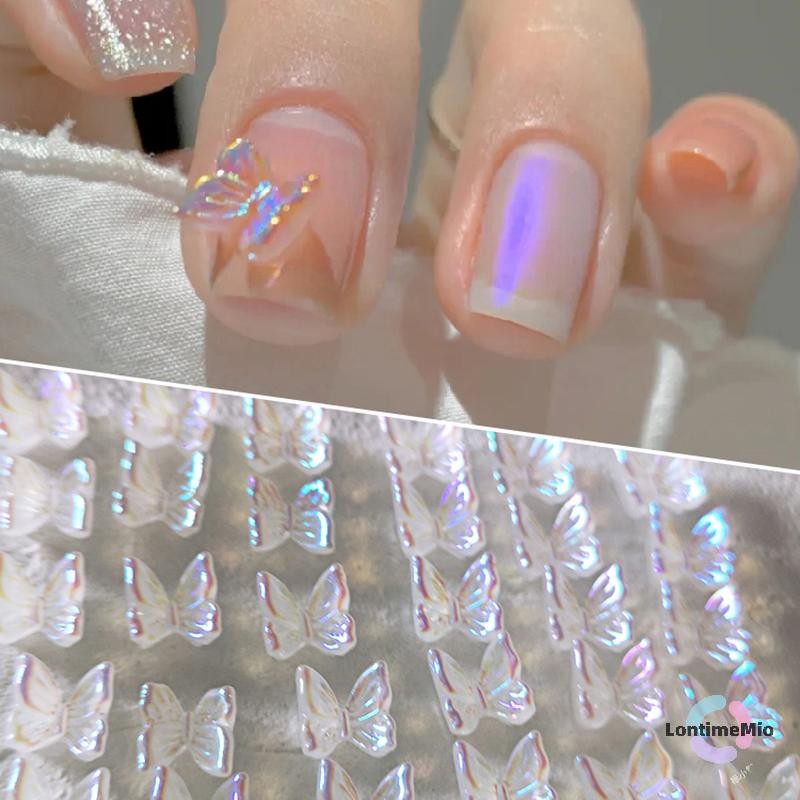 LontimeMio] 50PCS Bowknot Aurora เล็บ Charms DIY ตกแต่งเล็บเรซิ่นเล็บอะไหล่ 3D ผีเสื้อเล็บอุปกรณ์เสริม Salon อุปกรณ์ใหม่