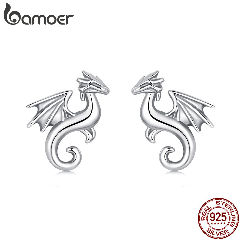 Bamoer 925 เงินสเตอร์ลิงต่างหู Flying Dragon Creative Design แฟชั่น Anti-allergy เครื่องประดับผู้หญิงของขวัญ
