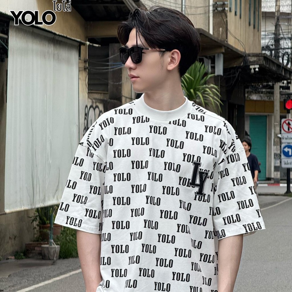 YOLO เสื้อยืด OVERSIZE เสื้อยืด คอกลม แขนสั้น พิมพ์ลายทางลำลอง เนื้อผ้าดี ใส่สบาย Y2642 - รูปที่ 3