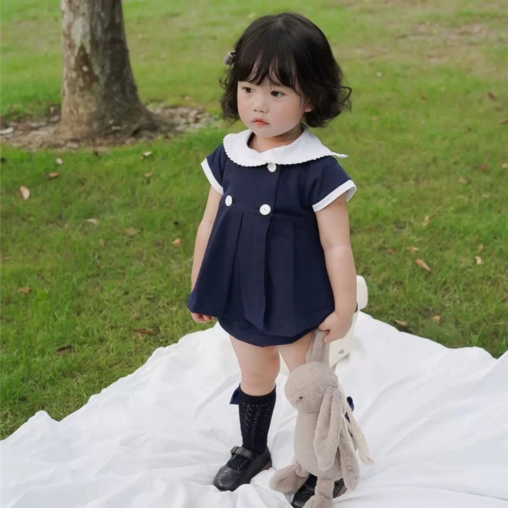 1-7 ปีสาววิทยาลัยญี่ปุ่นกางเกงขาสั้นฤดูร้อนแขนสั้นกองทัพเรือเสื้อผ้าเด็กชุดสองชิ้น