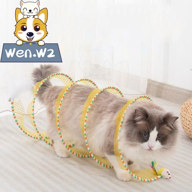 wen.W2 อุโมงค์แมวพับได้, ของเล่นกระดิ่งให้แมวเล่นเอง, ของเล่นทนกัด, ไม้หมุนล่อแมวแบบโต้ตอบได้