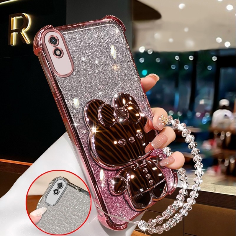สําหรับRedmi 9a xiaomi REDMI 9 REDMI 9t REDMI 8 8A PRO Soft Clearสี่มุมหนาชุบซิลิโคนโทรศัพท์กรณีกระต่ายแต่งหน้ากระจกผู้ถือซิลิโคนกรณีXXXDA