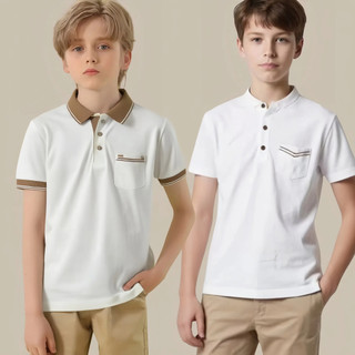 Polo Shirt for Kids Boys Chinese Collar Korean Style Trendy Formal Outfit Plain Polo for Boys 3-12Y