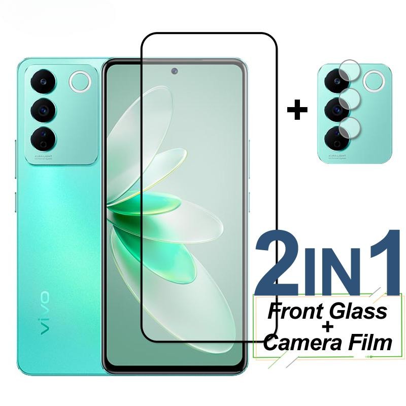 2in1 กระจกนิรภัยสําหรับ ViVo V27e V29E ป้องกันหน้าจอป้องกันโทรศัพท์กล้องเลนส์ฟิล์มสําหรับ ViVo V27e 