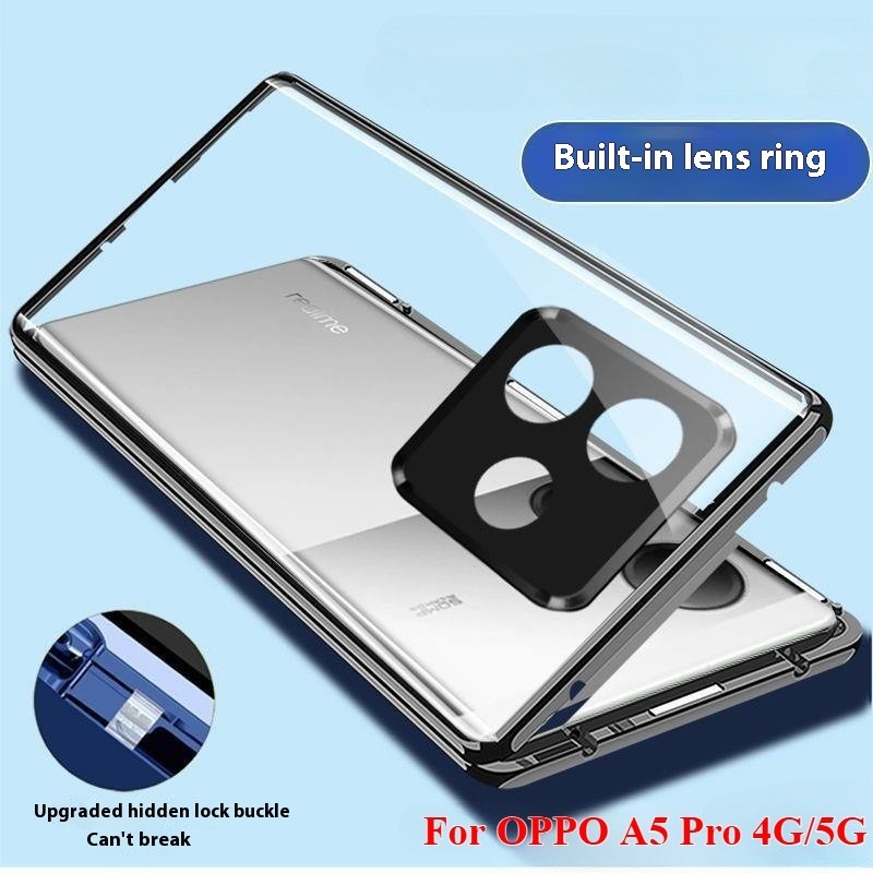 ปลอกสําหรับ Oppo A5 Pro 5G 2025 Oppo a5Pro A5 Pro a5Pro 4G 5G เคสโทรศัพท์ 360° โลหะแม่เหล็กกันกระแทกเต็มรอบทิศทาง ความละเอียดสูง กระจกเหนียวกล้องเลนส์ป้องกันพลิกล็อคปก