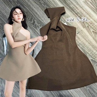 Chili Koko ชุดเดรสสั้นแขนกุดเปิดไหล่เซ็กซี่ใหม่ สไตล์เปลือยห…