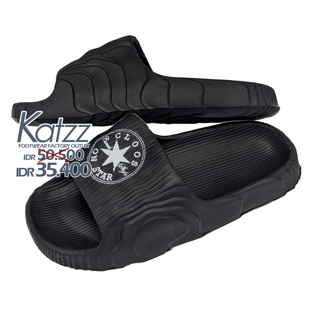 Katzz - รองเท้าแตะ Slop สําหรับเด็ก Size 30 - 35 / Casual Slip On Sandals สีดํา / รองเท้าแตะส้นแบนล่