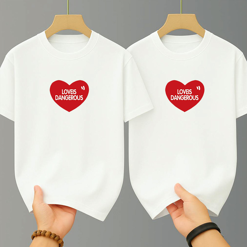 เสื้อคู่แฟน ชุดคู่ ❤️Happy Valentine's Day❤️พิมพ์ลายหัวใจ เสื้ื้อยึดคอกลม แขนสั้น  oversize T-shirt เสื้อสวยๆ