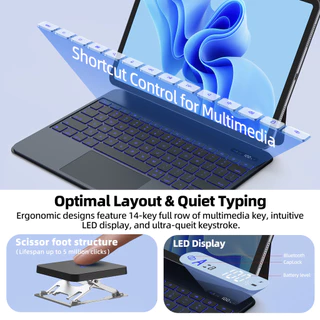 GOOJODOQ คีย์บอร์ดควบคุมน้ําหนักเบาสําหรับการเชื่อมต่อแม่เหล็ก Ipad Smooth Glass Trackpad มัลติมีเดียแถวและหน้าจอ LED