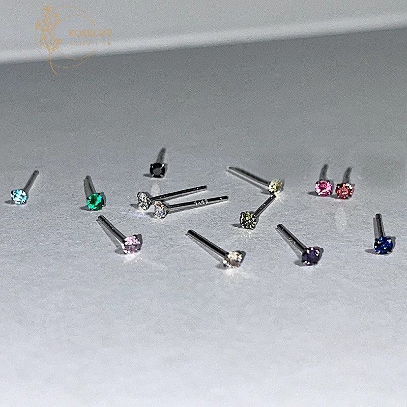 Roselife 1 คู่ S925 เงิน Shining Mini คริสตัลต่างหู มินิแฟชั่น Zircon พิ어ซด์ อุปกรณ์เสริมของขวัญ