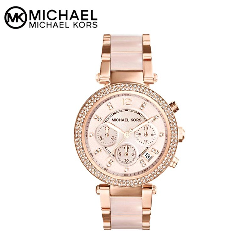 Michael Kors Parker Blush DIal Crystal Bezel Women Watch MK5896 38mm