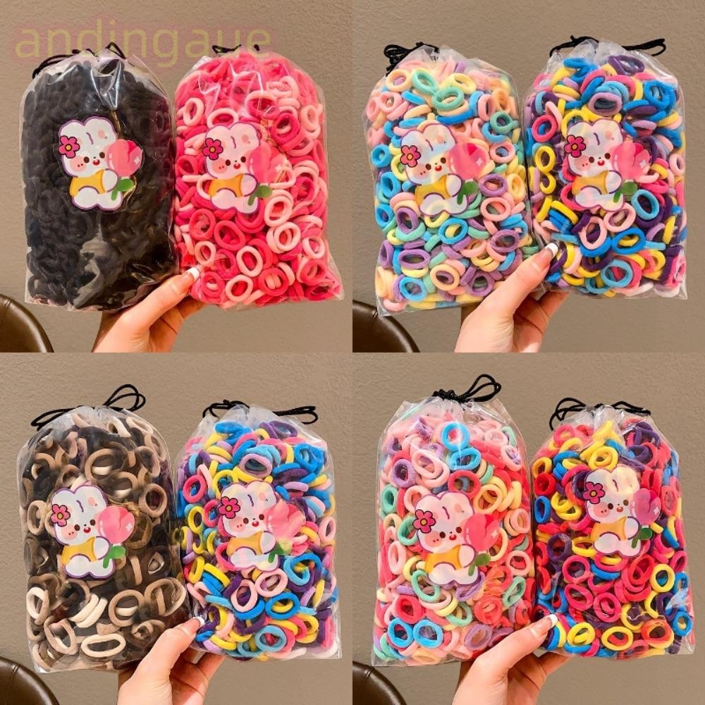 ANDIN 100 ชิ้นชุดแถบคาดศีรษะเด็ก, เกาหลีน่ารัก MIni ที่คาดผมยืดหยุ่นสูง, แฟชั่นสีน้ำตาลดำสำหรับผู้ถือหางม้าและแหวนผม Headwear