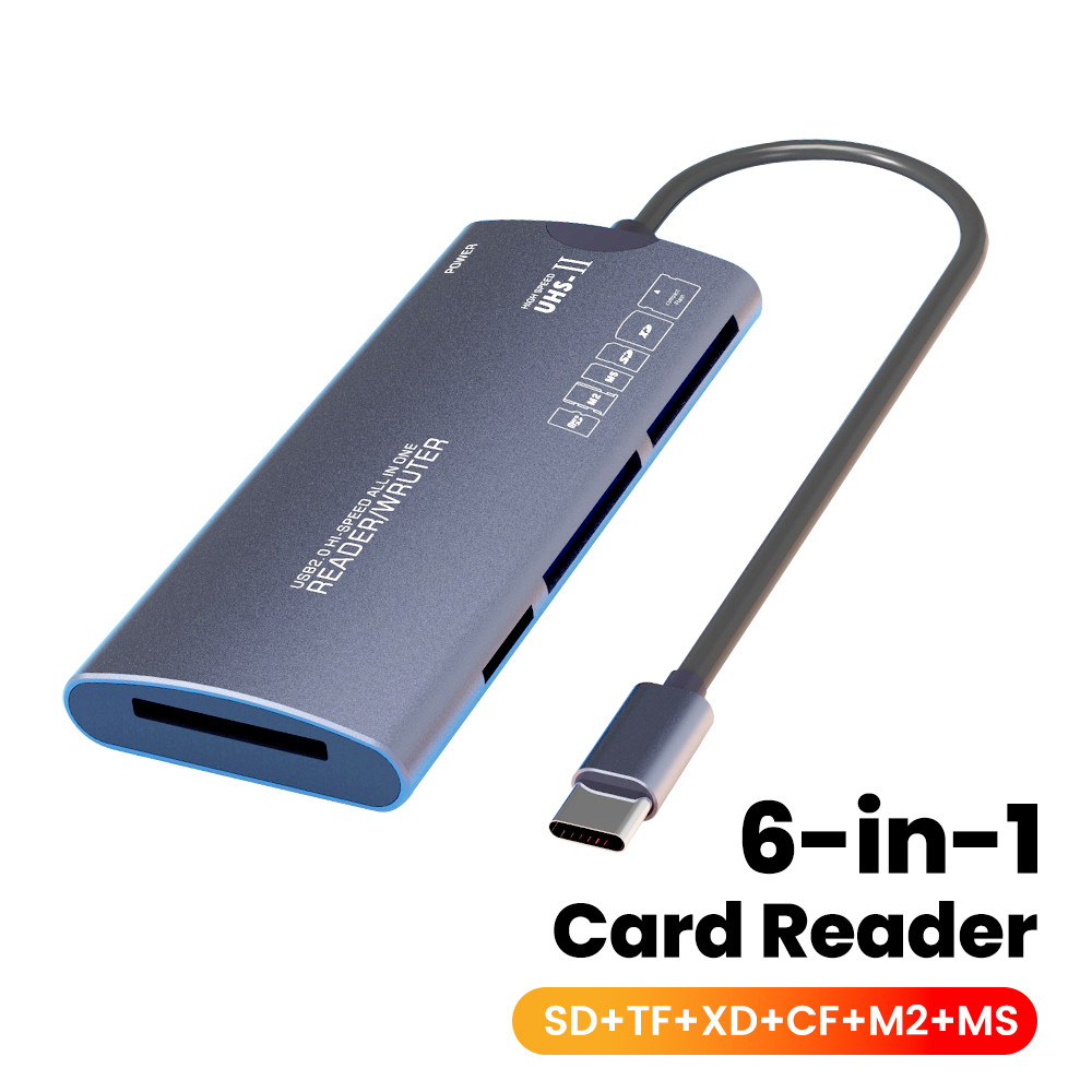 Twitch 6 in 1 เครื่องอ่านการ์ด SD TF XD CF M2 เครื่องอ่านการ์ดหน่วยความจําอะแดปเตอร์ USB ประเภท C เครื่องอ่านการ์ดถ่ายโอนข้อมูลความเร็วสูงสําหรับแล็ปท็อป
