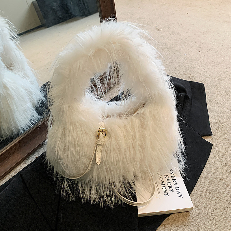 Plush Bag Women 2025 สไตล์ใหม่ฤดูใบไม้ผลิ Casual แฟชั่น All-Match กระเป๋าถือยอดนิยม Niche ไหล่ Messenger กระเป๋า