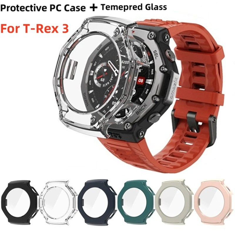 แก้ว + กรณีสําหรับ Amazfit T-Rex 3 ฟิล์มกระจกนิรภัยป้องกัน PC สําหรับ Amazfit T Rex3 อุปกรณ์เสริม