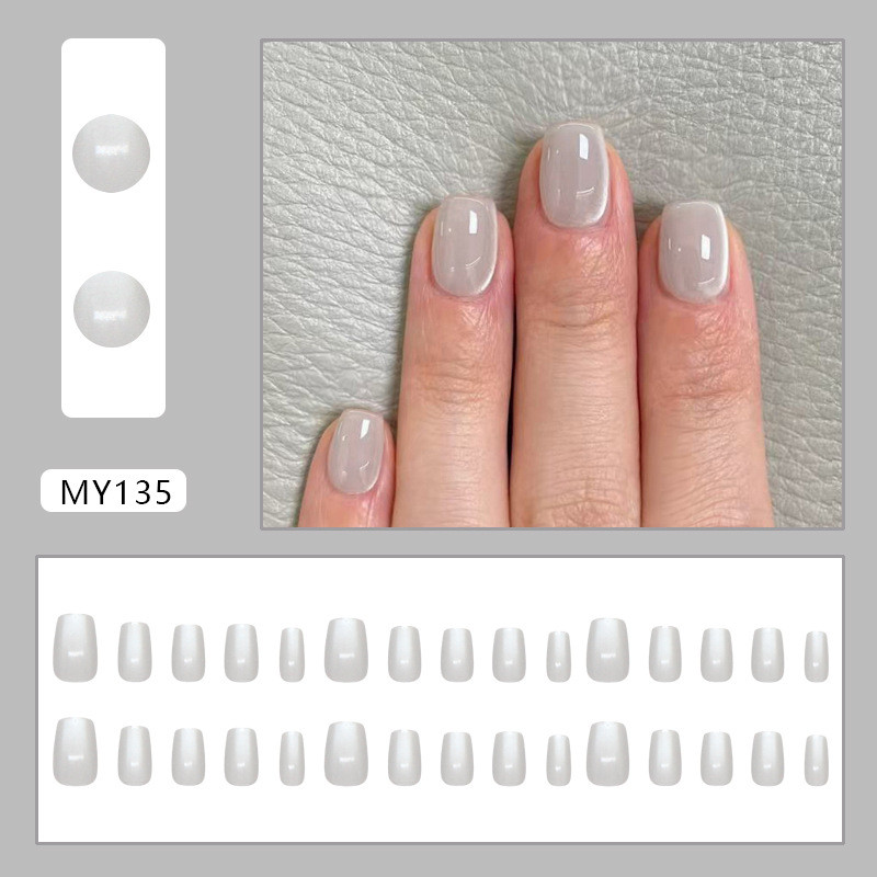 เล็บปลอม 30 ชิ้นพร้อมกาว Simple Misty White กดบนเล็บ Cat Eye MY135
