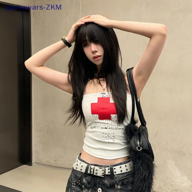 [gavinyears] Y2K Aesthetic Womens Clothing Fashion High Street Punk Tube Top Sexy Slim Harajuku Cros