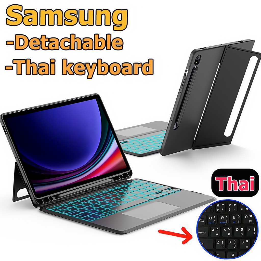 SAMSUNG ไทย-อังกฤษแม่เหล็กคีย์บอร์ดSamsung Galaxy Tab S9 S8 S7 S10+ S6lite S7FE A8 A9 A9 + เคสคีย์บอร์ดสําหรับSamsung Tab S8+ S9+ S7+ S9FE+ S10FE+ S9/S10Ultra