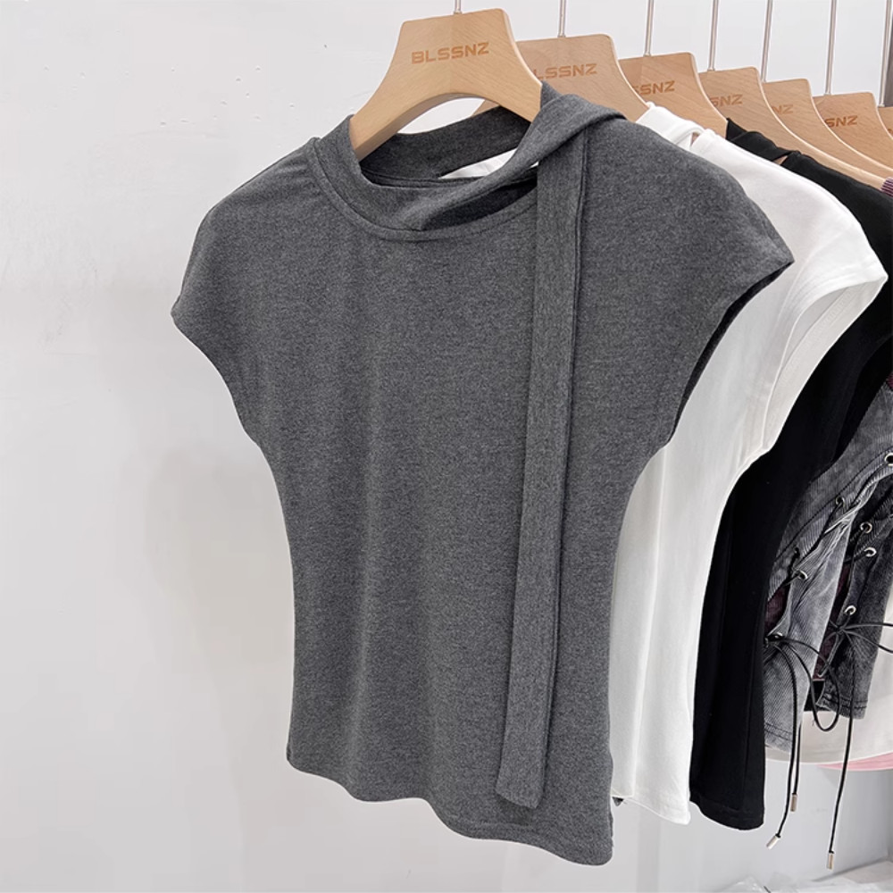 ขเสื้อยืดแขนสั้นโมดอลสําหรับฤดูร้อนสําหรับผู้หญิงสไตล์ฝรั่ รูปที่ 4
