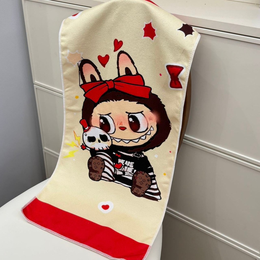 น่ารักการ์ตูน Skull Tycoco Labubu 33 * 73 ผ้าเช็ดตัว