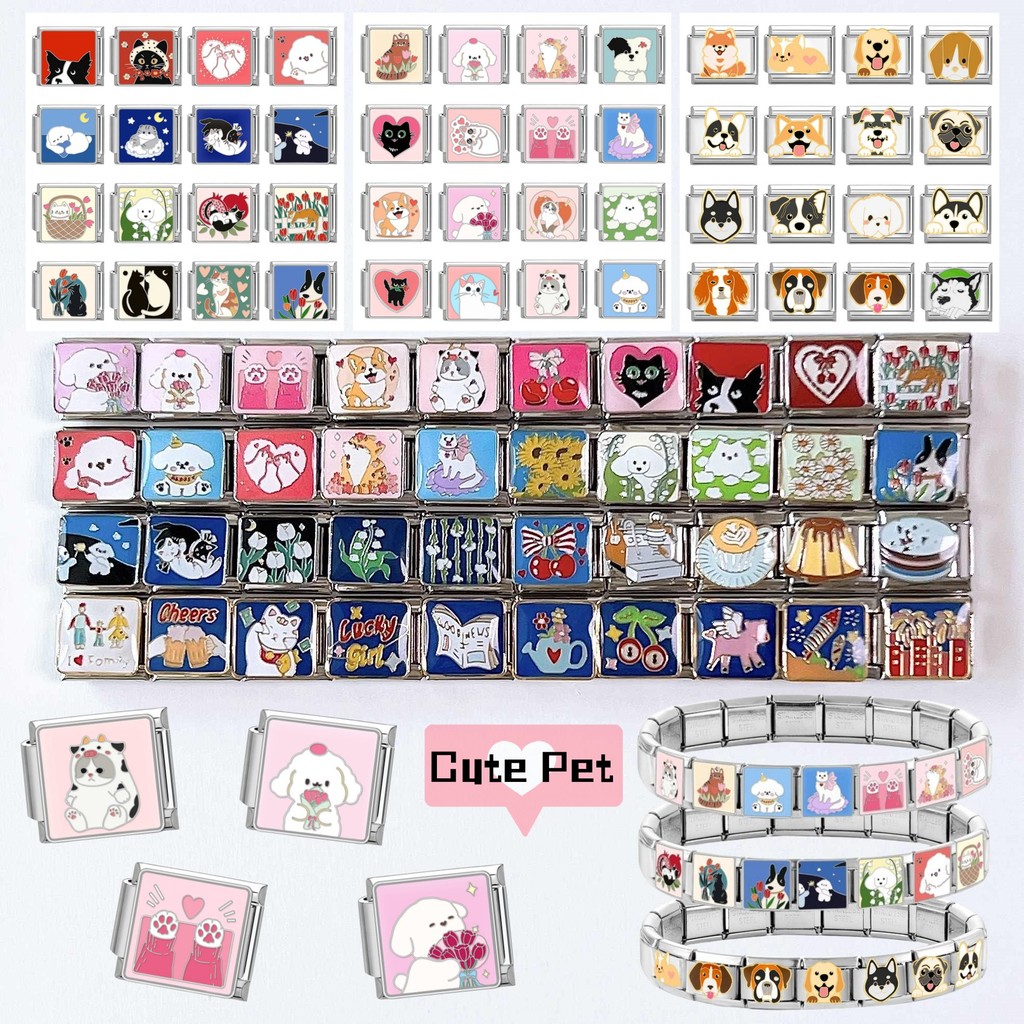 ยอดนิยมรักลูกสุนัขสุนัขสัตว์เลี้ยงดอกไม้อิตาเลี่ยน Charm Links Fit 9 มม.สร้อยข้อมือสแตนเลสทําเครื่องประดับ