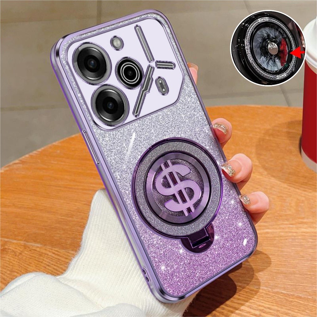 Tecno Pova 6 Pro 5G Case Softcase Glitter Ring Dollar Magsef Holder Premium
