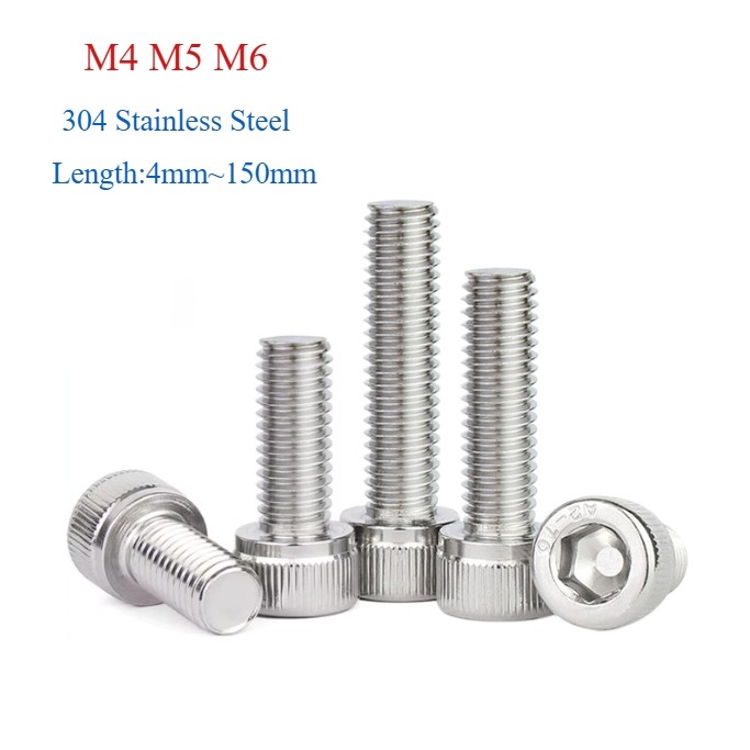 M4 M5 M6 304 สแตนเลสสตีลถ้วยหกเหลี่ยม Hex ซ็อกเก็ตหมวก Allen หัวสลักเกลียวสกรูความยาว: 4 มม. ~ 150 มม.