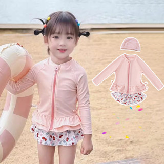 ชุดว่ายน้ำแขนยาวป้องกันแสงแดดสำหรับเด็กผู้หญิง ชุดว่ายน้ำแบบ…