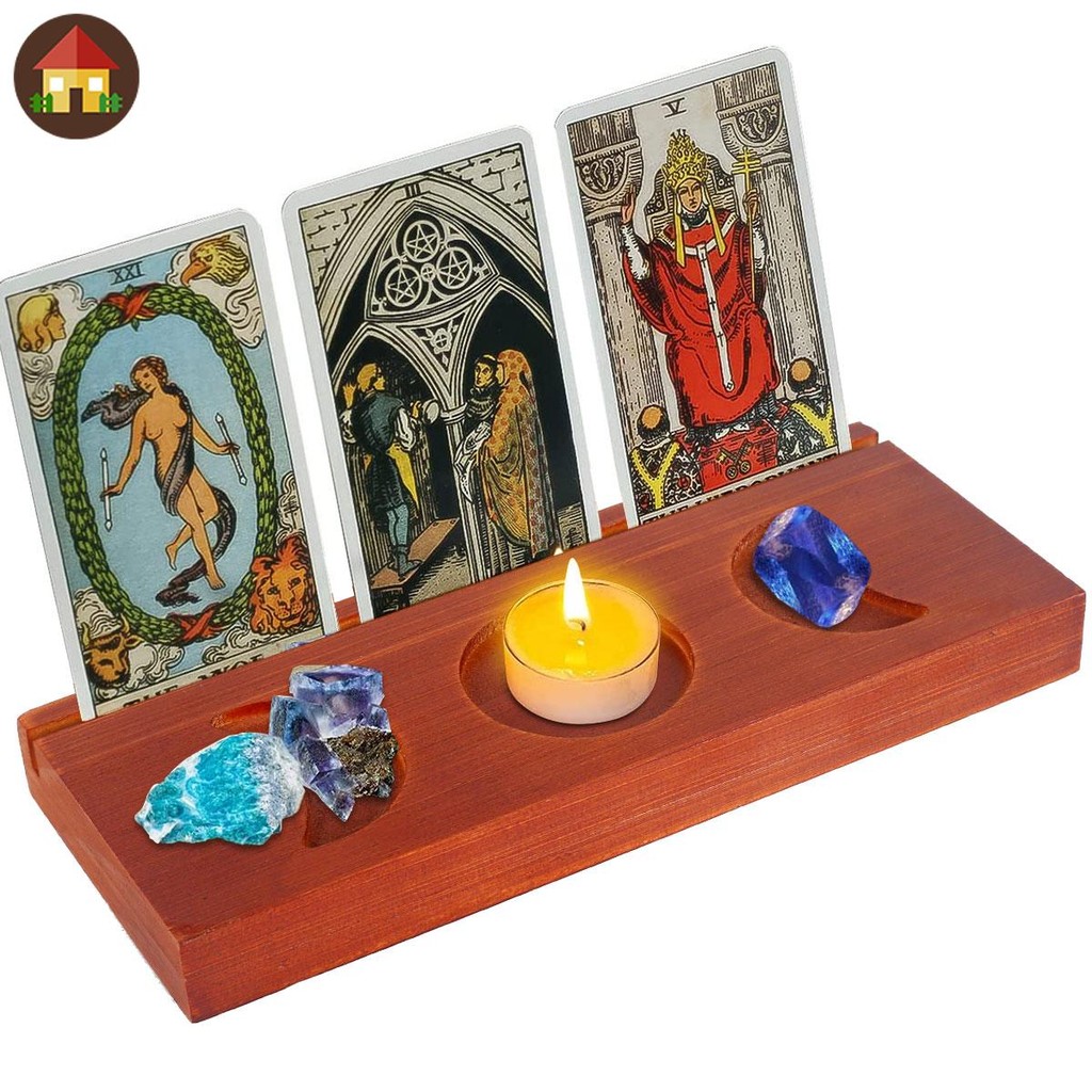 ไพ่ทาโรต์ขาตั้งไม้ Triple Moon Phases สัญลักษณ์ไพ่ทาโรต์ขาตั้งจอแสดงผล Tarot Decor SHOPTKC9787