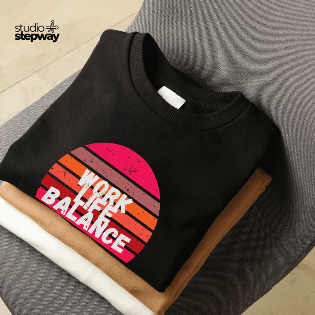 STEPWAY STUDIO WORK LIFE BALANCE PRINTING เสื้อยืด PLAIN COMBED 30S